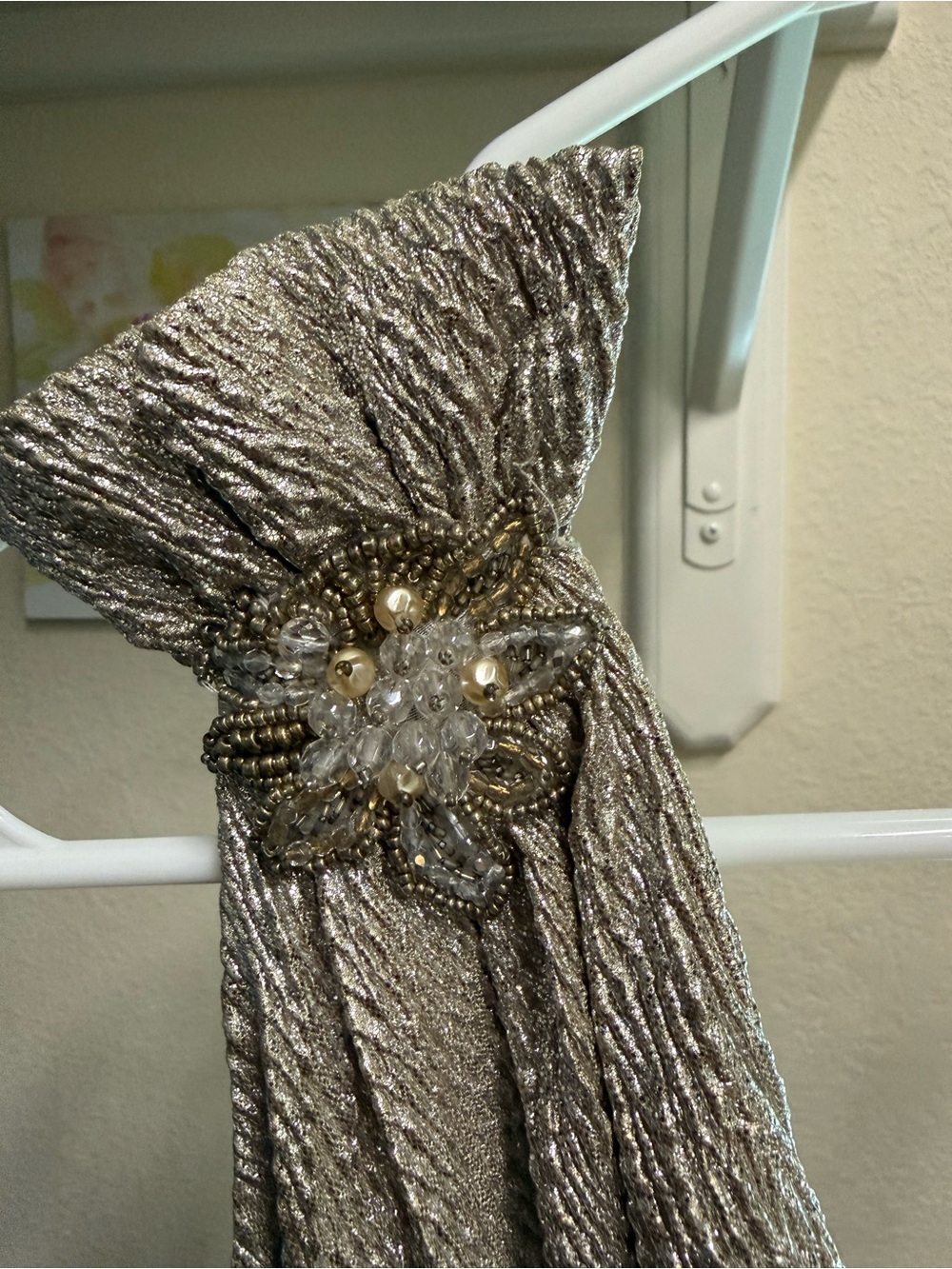 NWOT David Meister Champagne Metallic Gown - Picture 5 of 7